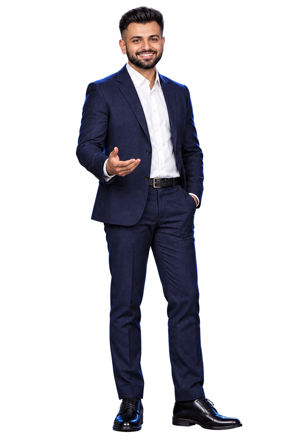 Sherry, the creative behind Digital Tunnel, in a navy suit